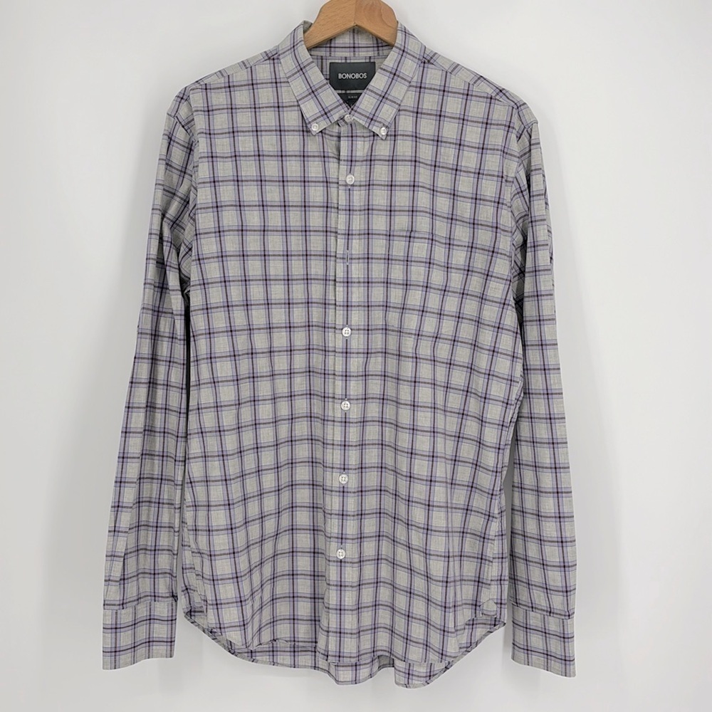 Bonobos Slim Fit Plaid Long Sleeve Button Down Shirt Men’s Size Large Purple